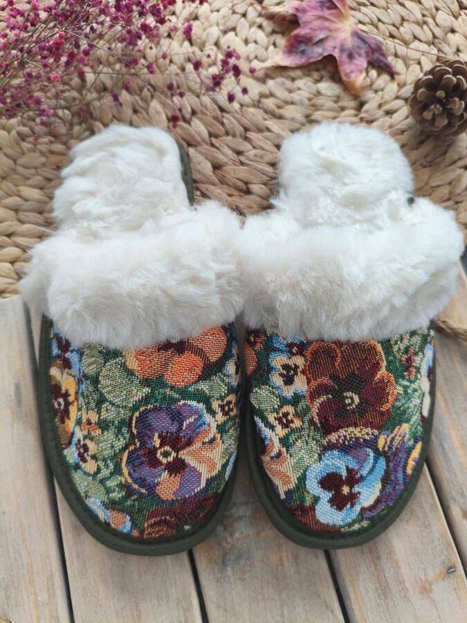 Premium Wollen Pantoffels met Luxe Tapestry Stof Antislip Handgemaakt sloffen Comfort