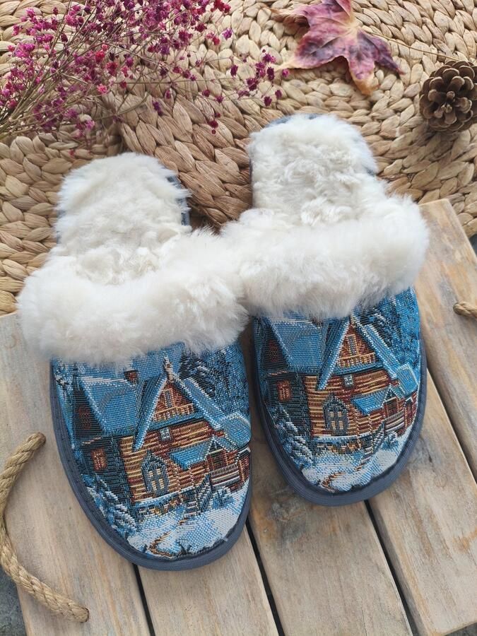 Premium Wollen Pantoffels met Luxe Tapestry Stof Antislip Handgemaakt sloffen Comfort