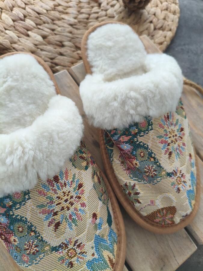 Premium Wollen Pantoffels met Luxe Tapestry Stof Antislip Handgemaakt sloffen Comfort