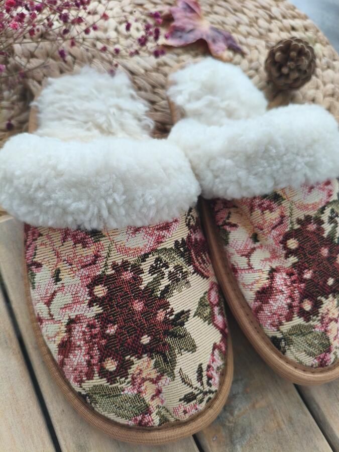 Premium Wollen Pantoffels met Luxe Tapestry Stof Antislip Handgemaakt sloffen Comfort
