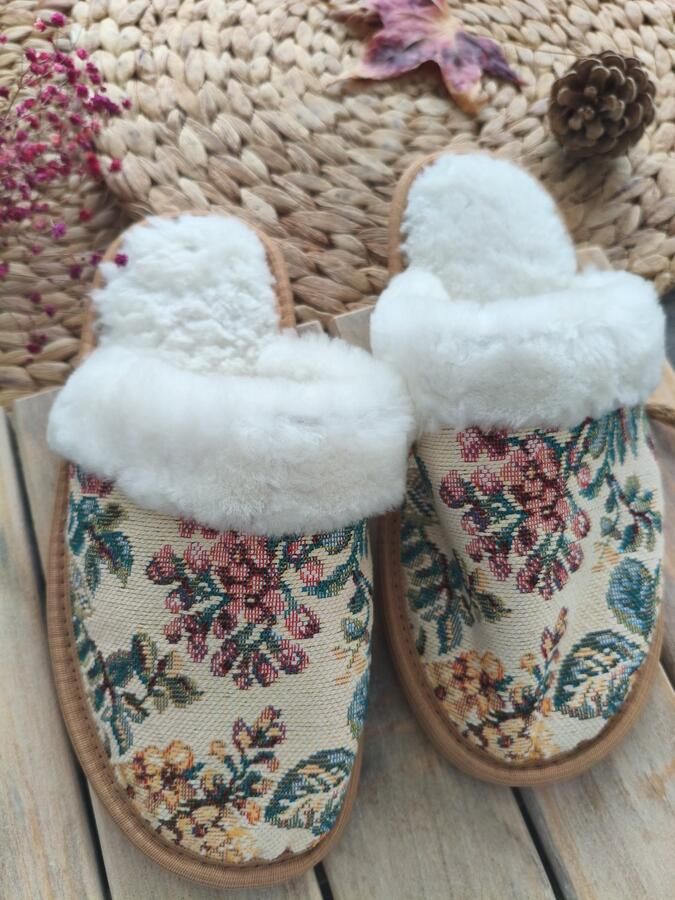 Premium Wollen Pantoffels met Luxe Tapestry Stof Antislip Handgemaakt sloffen Comfort