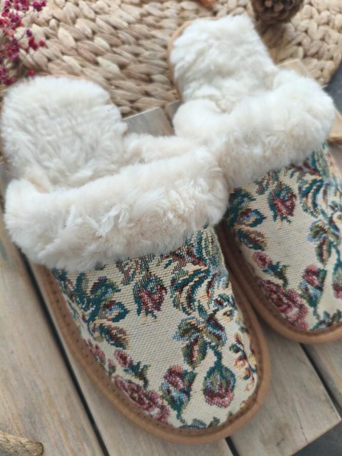 Premium Wollen Pantoffels met Luxe Tapestry Stof Antislip Handgemaakt sloffen Comfort
