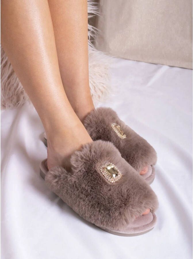 Pretty You Fluffy Slippers Beige Diamant
