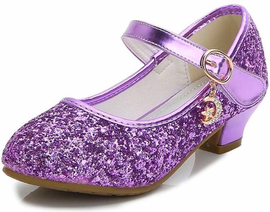 Prinsessen schoenen hakken meisje paars glitter binnen cm bij verkleedjurk - Foto 1