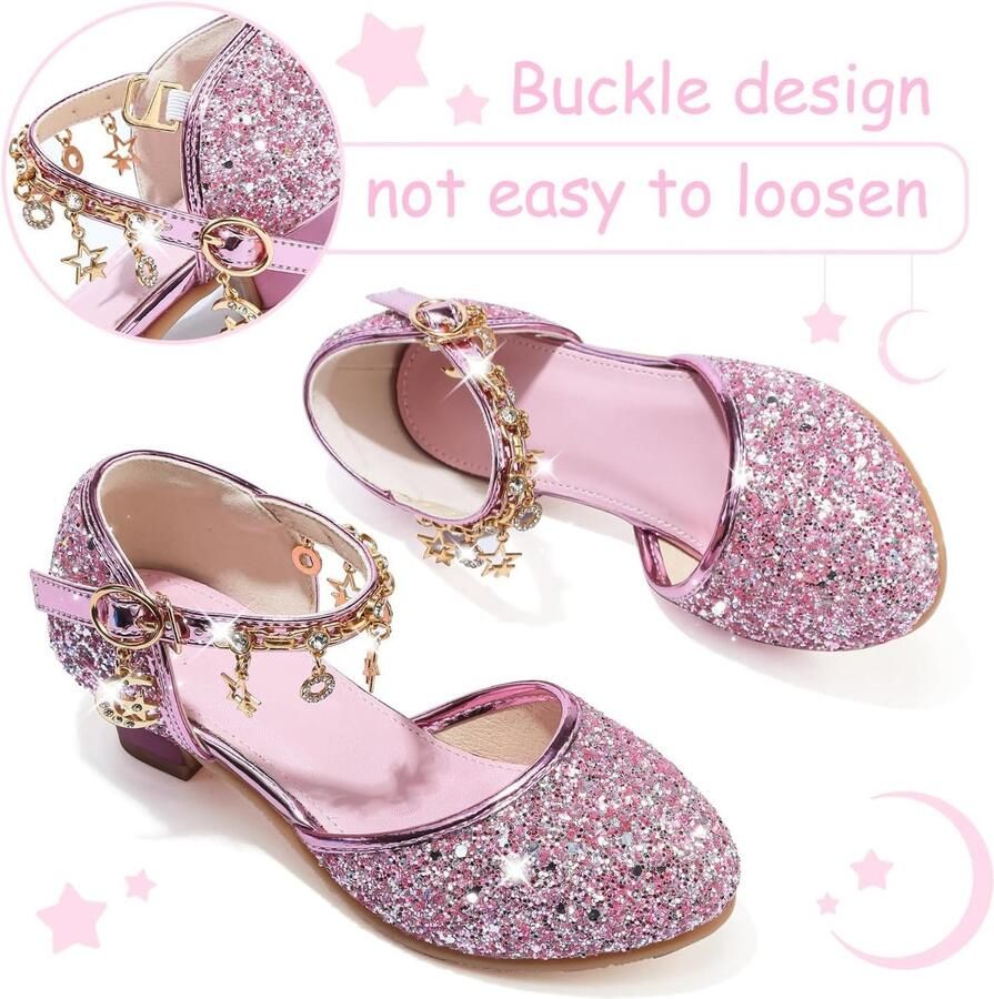 Prinsessenschoen voor meisjes pailletten kostuum hoge hak cosplay bruiloft Kerstmis verjaardag ceremonie feest danseressen ballerina's sandalen Crystal Bling