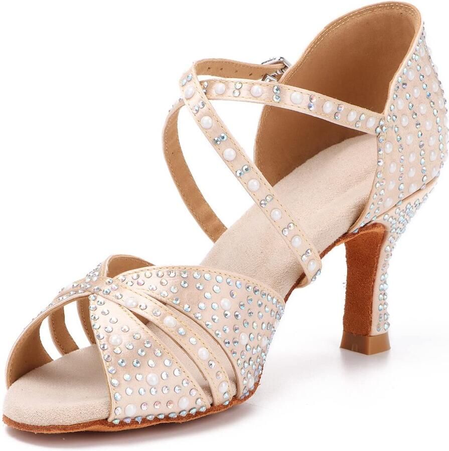 Professionele Latin Dansschoenen Open Teen Salsa Bachata Dansschoenen Glitter Strass Salsa Latin Dansende Hakken
