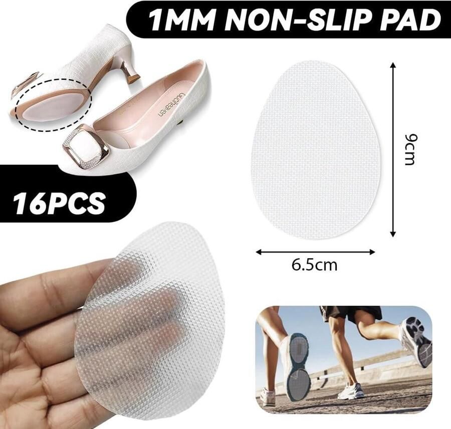 Provento- Antislipschoenen Zelfklevend Ruisonderdrukking Hoge hakken Pads Geschikt voor Hakken Antislipzool 16 stuks Zwart Dames Schoenzolen