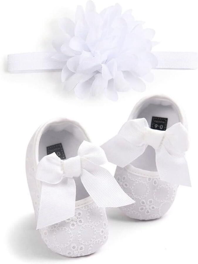 Provento Babyschoenen meisjes strik knoop Mary Jane antislip zool prinsessen-doopschoenen hoofdband