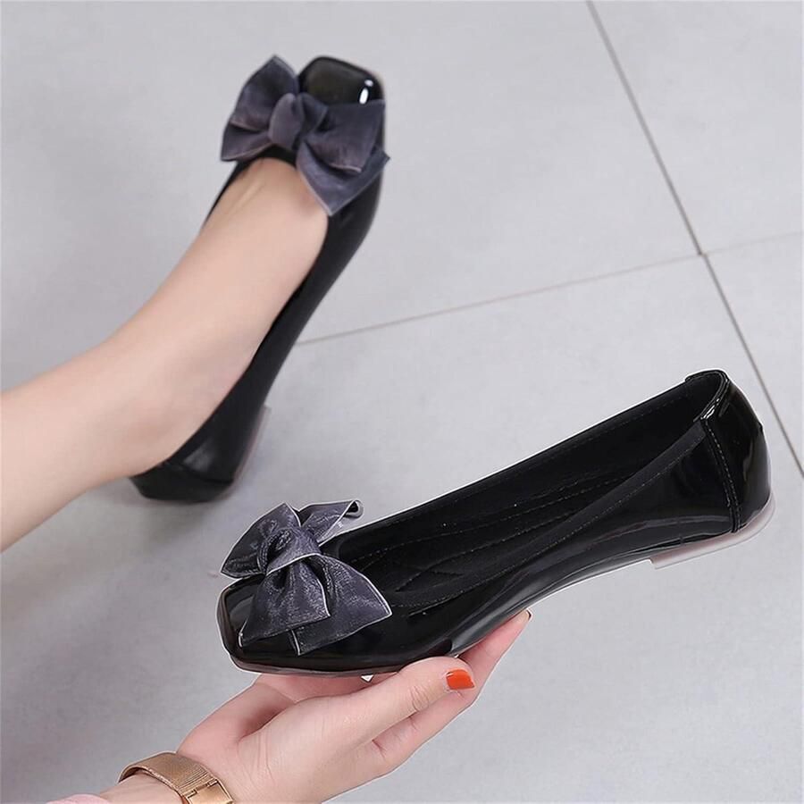 Provento Casual Ballerina Flats met Vierkante Neus en Bow-Knoop Memory Foam Dames Schoenen voor Dressy Look Zwart