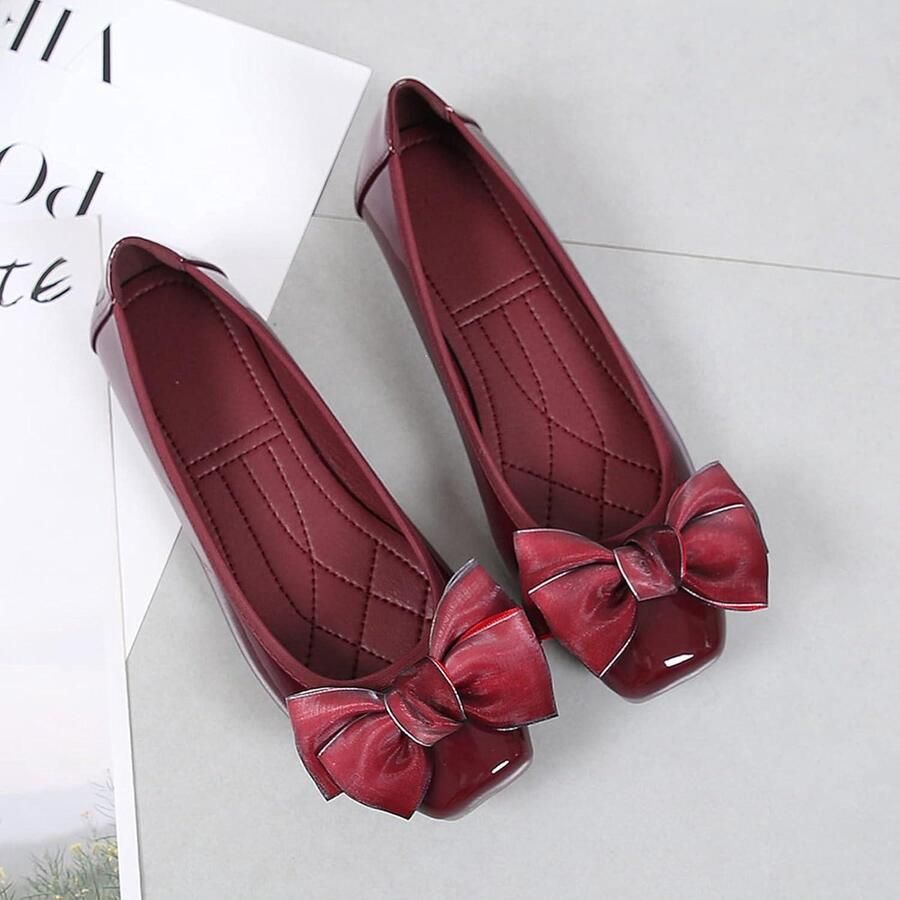 Provento Casual Ballerina Flats met Vierkante Neus en Memory Foam Rode Dolly Schoenen