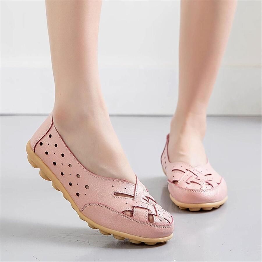 Provento Comfortabele Roze Leren Loafers voor Vrouwen Casual Mocassins Zachte Wandelschoenen