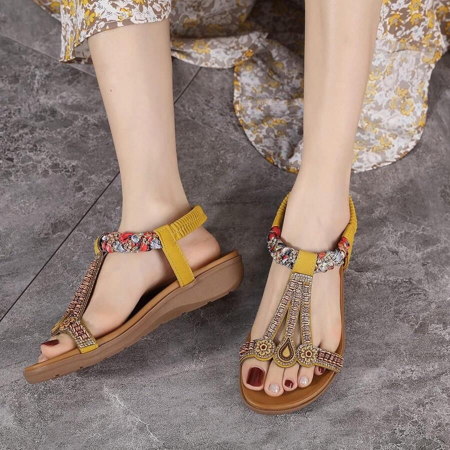 Provento Comfortabele Zomer Sandalen met Strass voor Dames Geel