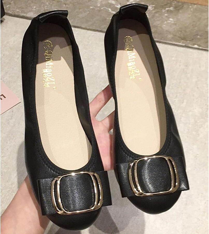 Provento Dames ballerina's met plastic gesp instappers voor comfortabele vrijetijdskleding gesloten teenuitsnede