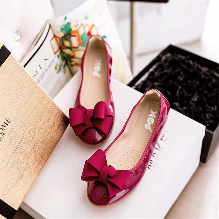 Provento Dames Ballet Flats met Bow-Knot Detail Puntteen Comfortabel Wijn Rood