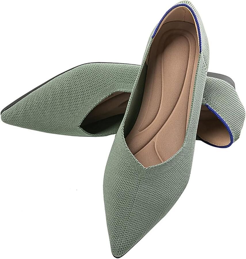 Provento Dames Ballet Flats Schoenen met Puntneus Gebreid Design en Opvouwbaar Casual Ballerina Wandelschoenen met Slip On Stijl