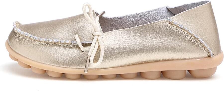 Provento Dames leren mocassins casual zachte loafer platte schoenen Goud Comfortabel en stijlvol