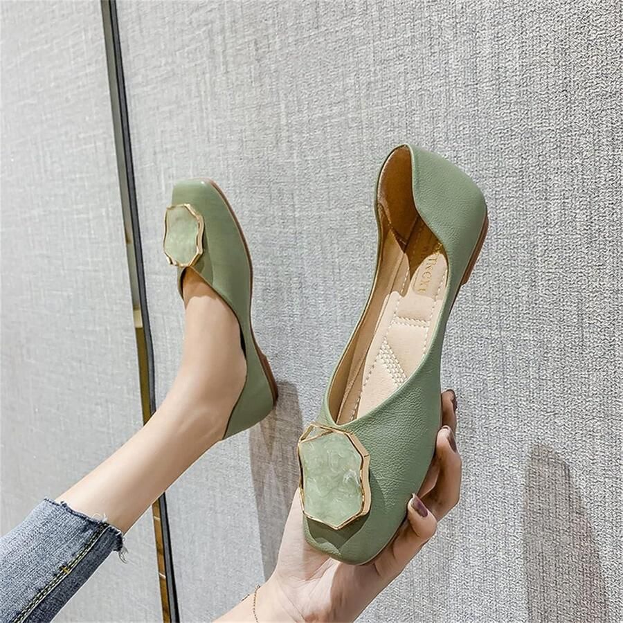 Provento Dames Slip On Vierkante Neus Ballerina Ballet Flats Pumps in Groen