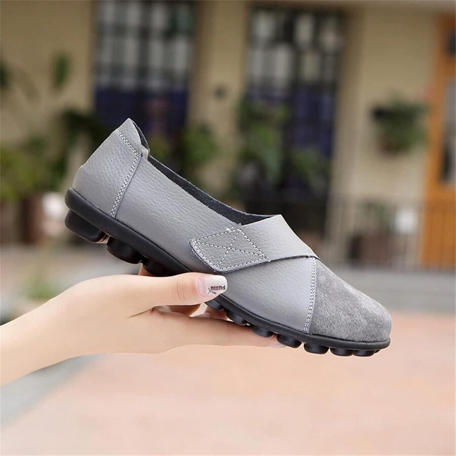 Provento Dames suède instappers platte mocassins rijden werk verpleging