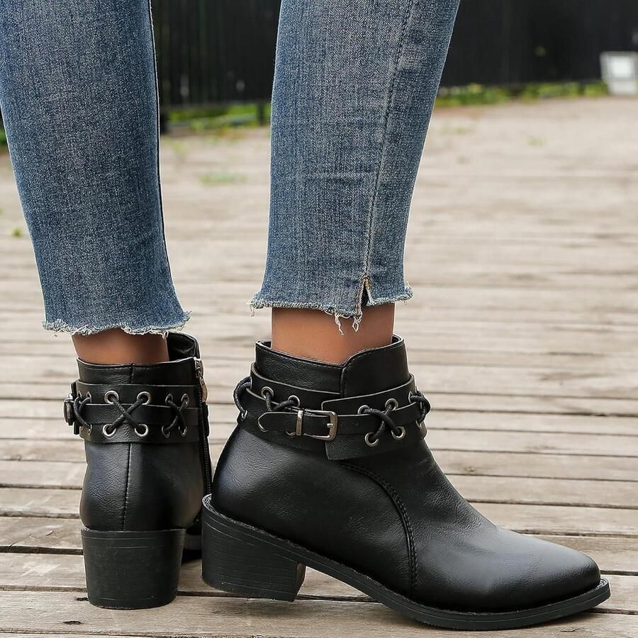 Provento Enkellaarsjes met Lage Hak voor Vrouwen Side Zip Zwart en Bruin Klassieke Stijl