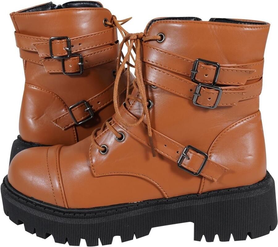 Provento Enkellaarzen Dames Zwart Platform Combat Walking Boots