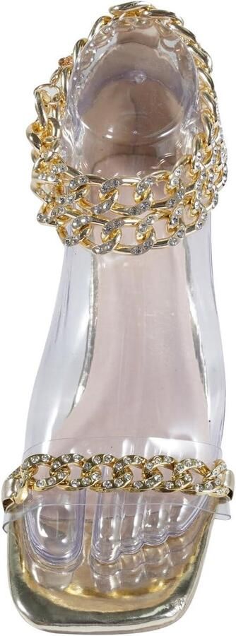 Provento Lage Mid Blok Hak Peep Toe Gouden Ketting Sandalen voor Dames Party Mode Schoenen