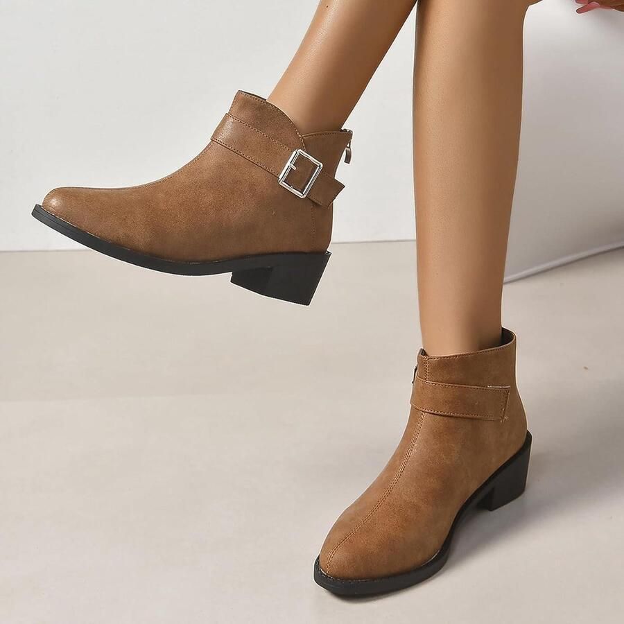 Provento Modieuze Dames Enkellaarsjes met Dikke Hak en Rits Klassiek Comfort Winterlaarsjes Bruin