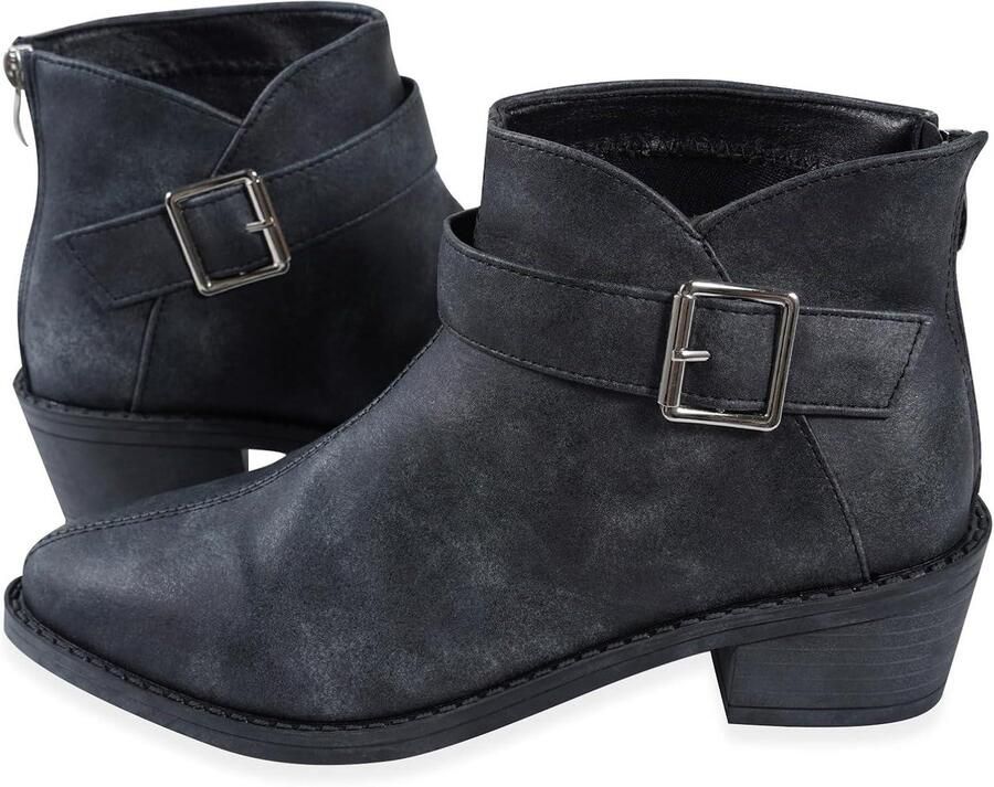 Provento Modieuze Dames Enkellaarsjes met Dikke Hak en Rits Klassiek Comfort Winterlaarsjes Grijs