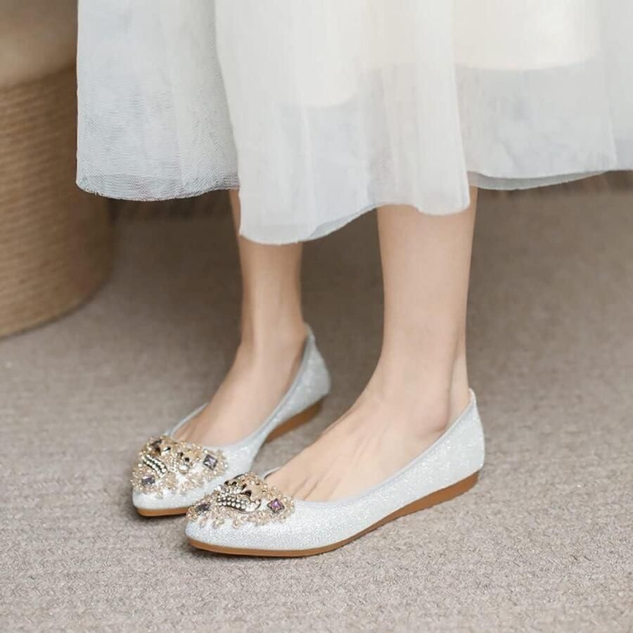 Provento Opvouwbare Ballet Flats met Strass voor Vrouwen Trouwjurk Schoenen Draagbare Loafers met Bling