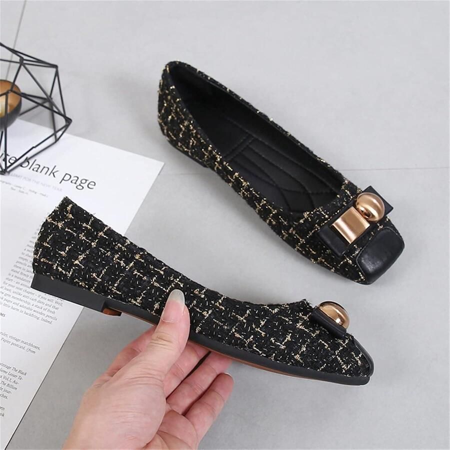 Provento Platte Mode Gesp Flats Schoenen Vierkante Teen Comfortabele Dames Slip Op Pumps Zwart