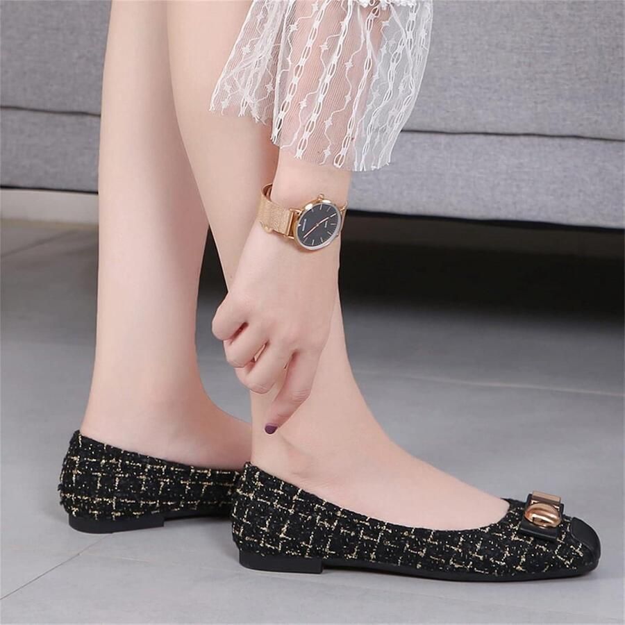 Provento Platte Mode Gesp Flats Voor Vrouwen Vierkante Teen Comfortabel Slip On Zwarte Dames Schoenen