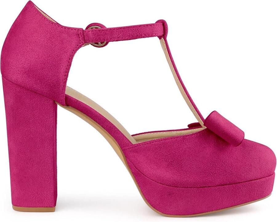 Provento Roze pumps met ronde teen en blokhak en T-riempje EU Dames schoenen ter gelegenheid van feestje of bruiloft