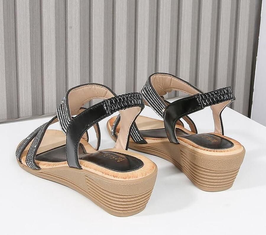 Provento Zomer dames wig sandalen met strass Boheemse platform sandalen voor dames Comfortabel en sprankelend Voor outdoor bruiloften en wandelingen