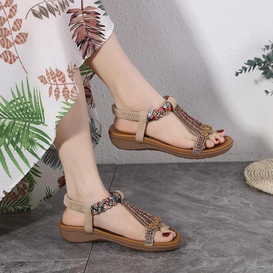 Provento Zomer Sandalen Dames Comfortabel Casual met Strass Details Beige