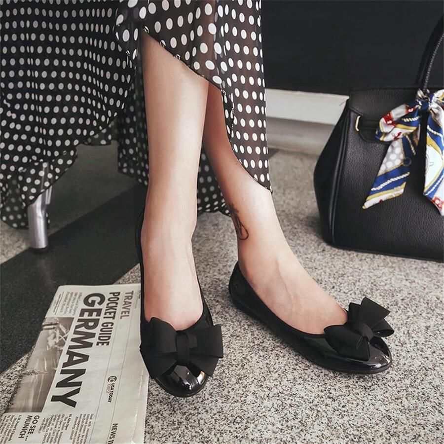 Provento Zwarte Dames Ballet Flats met Puntteen en Bow-Knot Detail EU Comfortabele Pumps voor Dolly Look
