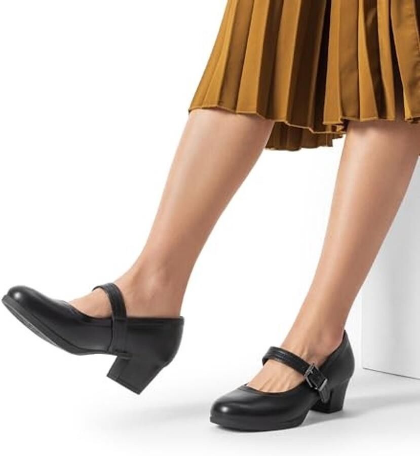 Dames Mary Janes Comfortabele Pumps met Lage Hakken Zwart - Foto 1