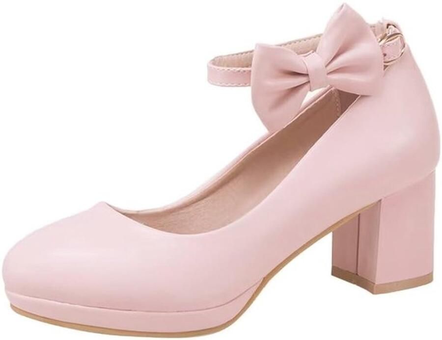 Pumps Dames Blokhak Hoge Hakken met Riempje Strik Jurk Schoenen EU t m 39 5 Comfortabele Pasvorm