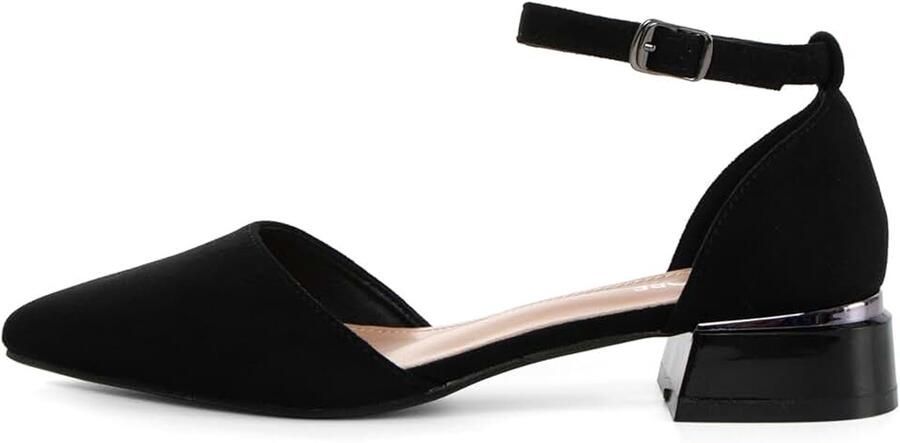 Pumps damespumps met riempjes blokhak zwart wit beige zacht imitatiesuède kunstleer comfortabele schoenen met lage hak R22