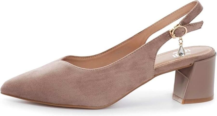Pumps HF3999-1 slingpumps voor dames blokhak zacht imitatiesuède kunstleer comfortabele pumps met hak wit zwart rood beige nude taupe slingbacks ruggordel
