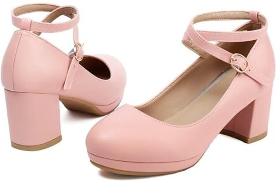 Pumps met blokhak en enkelbandje Roze - Foto 1
