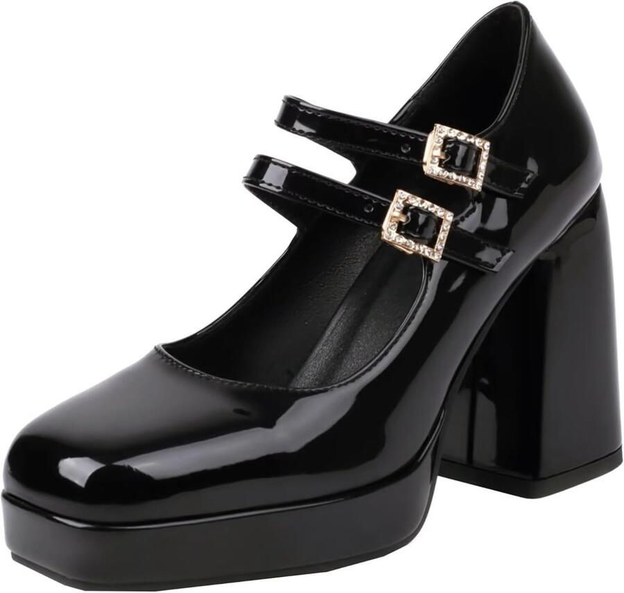Pumps met blokhak plateauzool en gesp hoge hakken damesschoenen