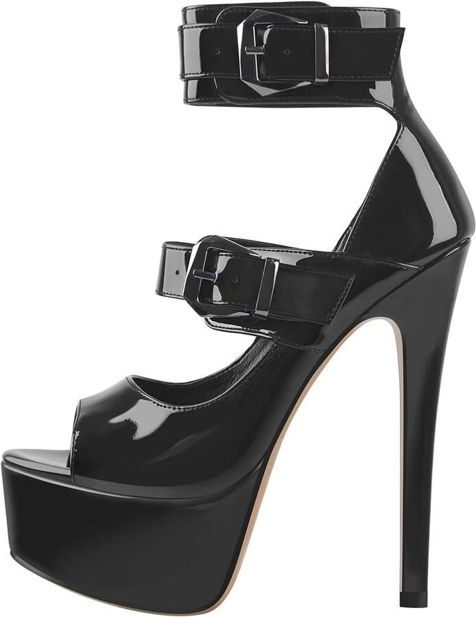 Pumps met enkelgespen Stiletto's Roze Zwart - Foto 1