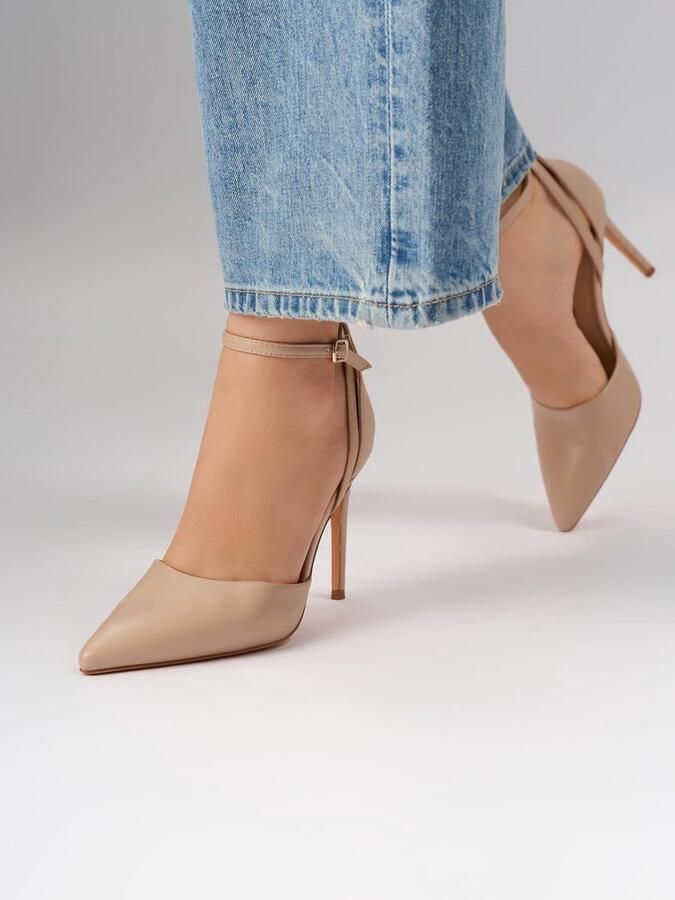 Pumps met stilettohak Beige met enkelbandje 8174-7-5 (Beige PU )