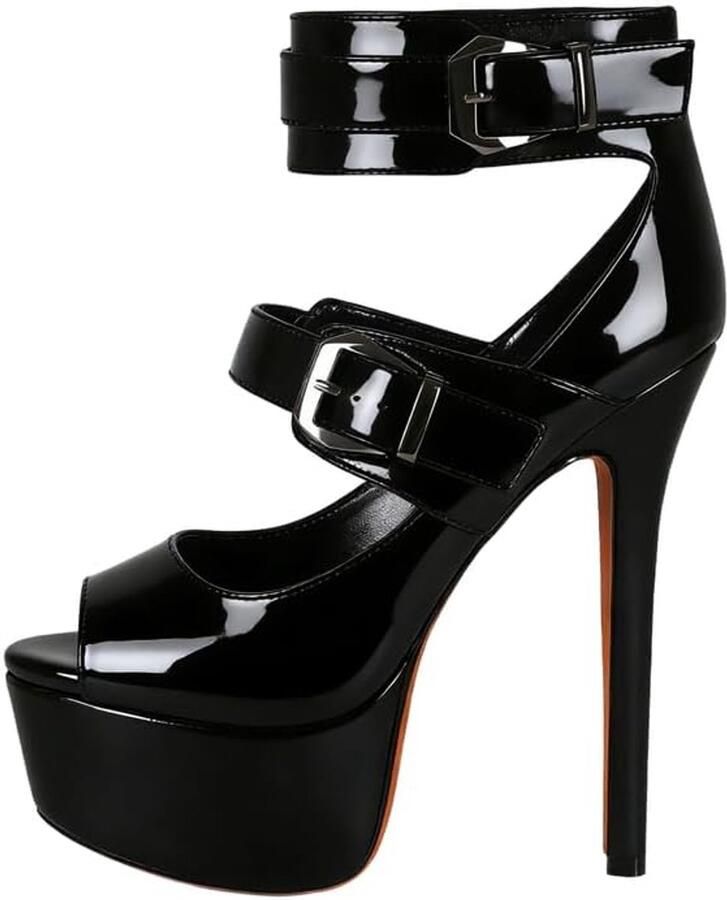 Pumps plateau hoge hakken met enkelgespen stiletto's