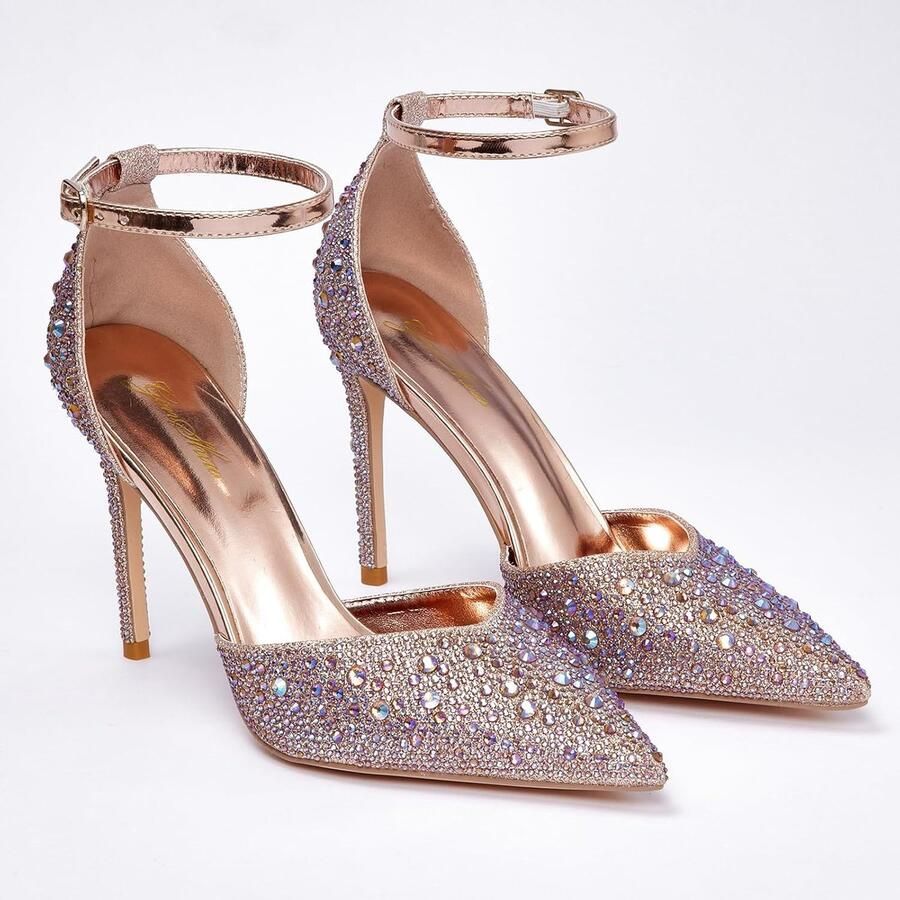 Pumps voor dames glitter enkelriem stilettohakken fonkelende kant hakschoenen party bruiloft hakken bruidsschoenen glanzende naaldschoenen
