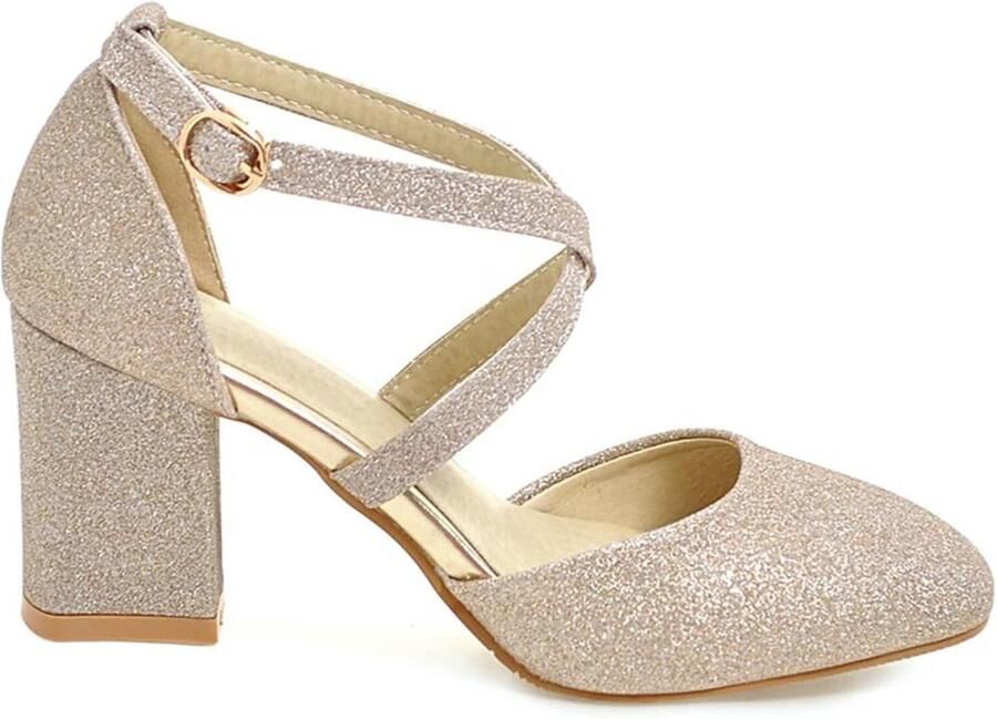 Pumps voor dames met enkelriem en blokhak van