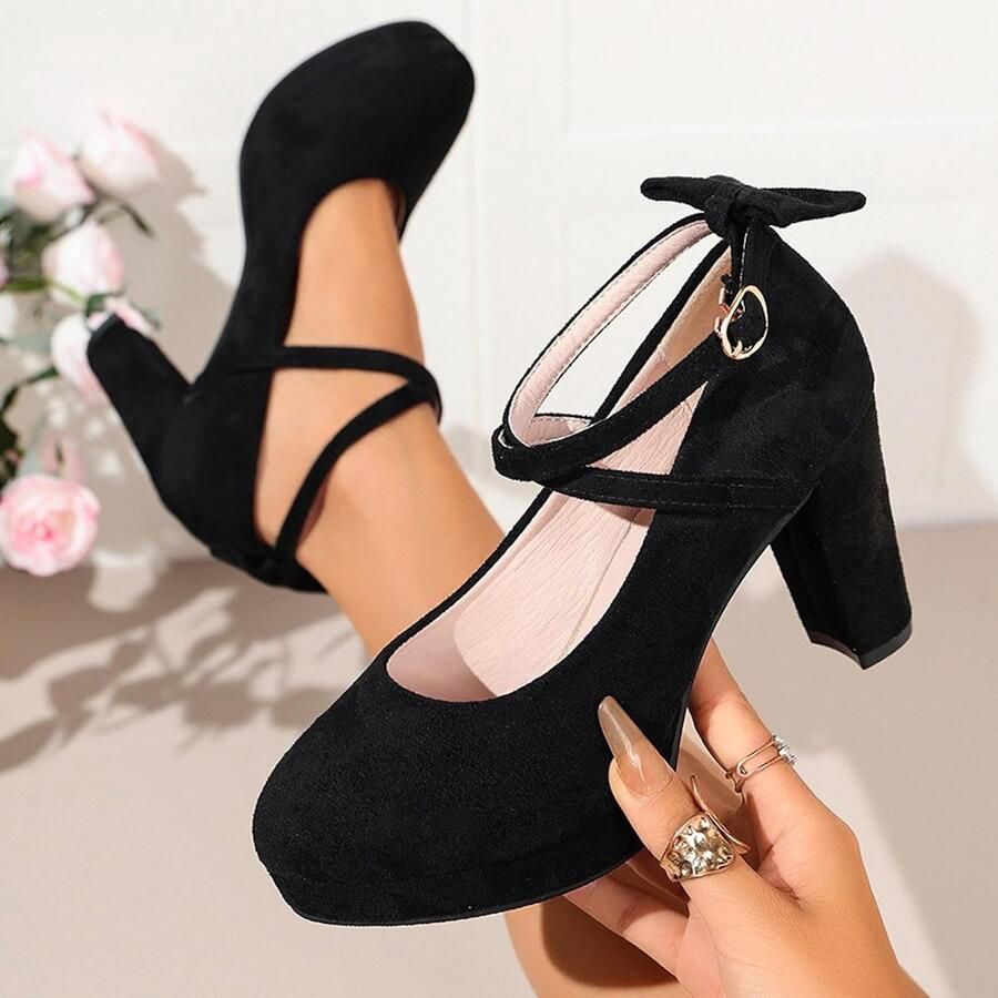Pumps voor dames met strik suède-look chunky hakken gesloten ronde neus retro vintage bruidsschoenen voor Oktoberfest bruiloft feest en brede voeten