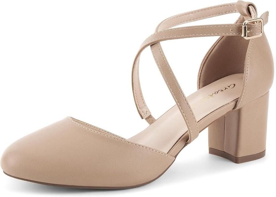 Pumps voor dames riempjespumps sandaal met kruis enkelriem blokhak gesloten kant glitterpumps perfect voor bruiloften en feestjes