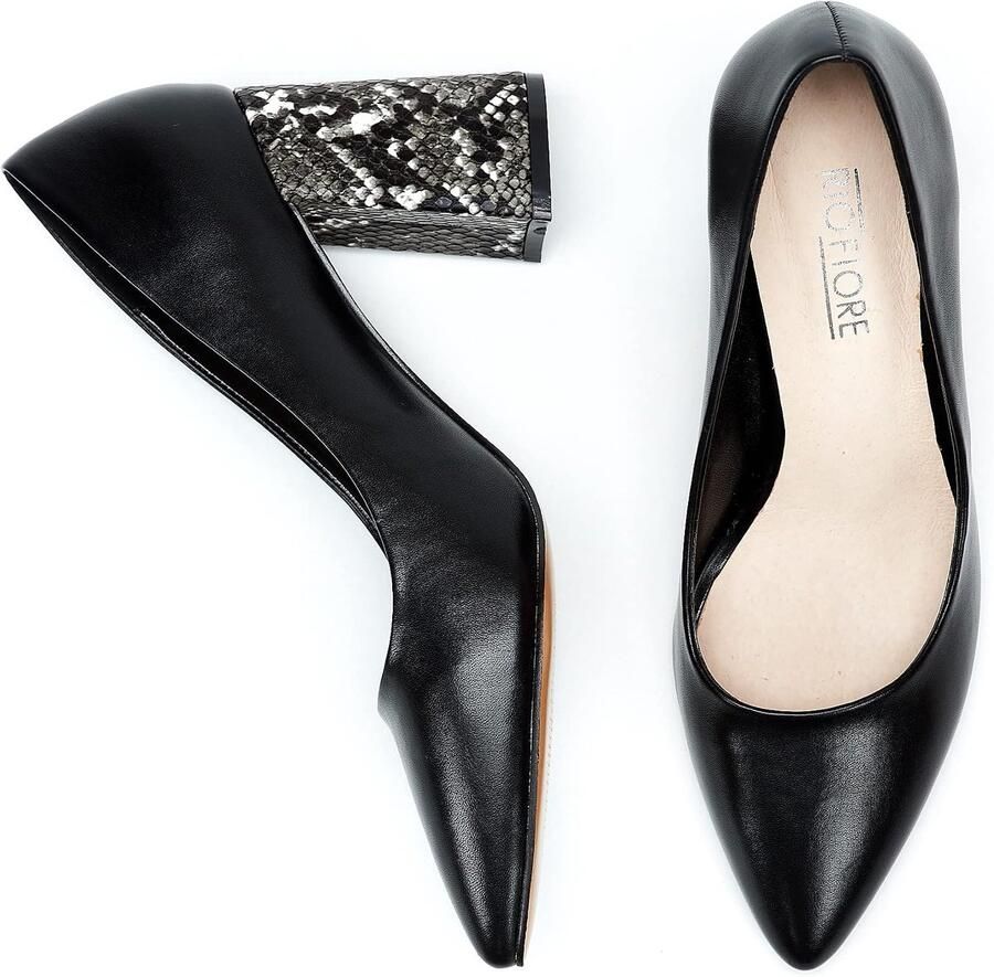 Pumps zwart beige blokhak normaal smal zacht kunstleer imitatie suède DL983