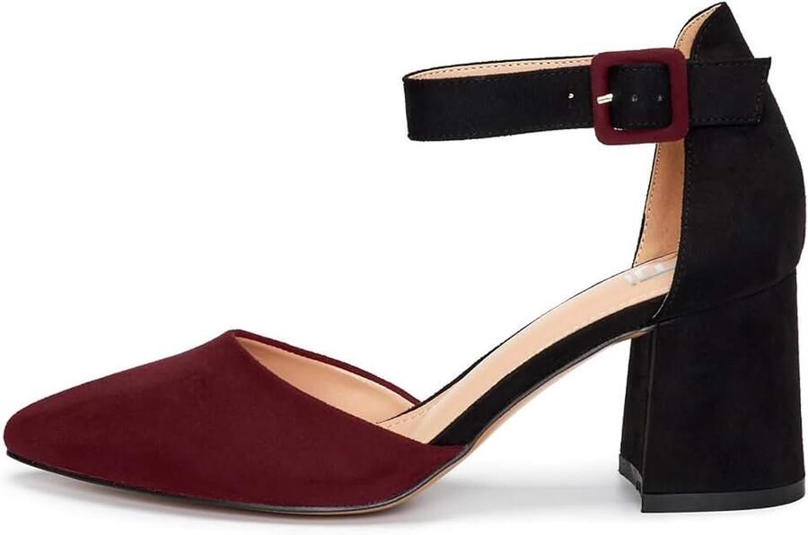 Pumps zwart wit grijs blauw beige taupe groen fuchsia paars rood blokhak comfortabele pumps met riem zacht imitatiesuède kunstleer riempjespompen H1877-A0142