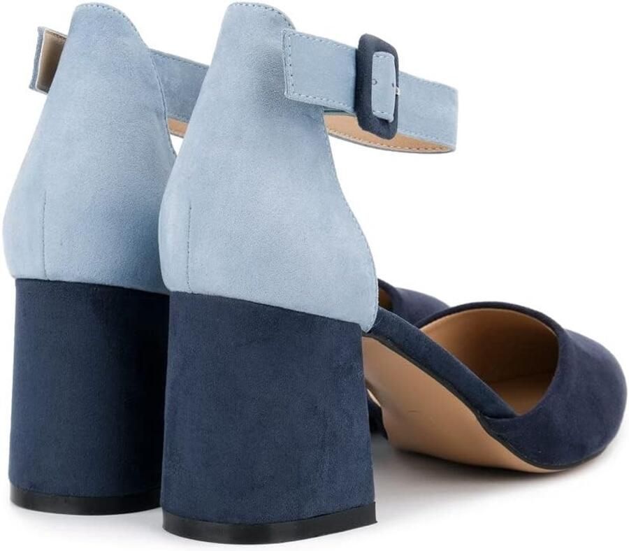 Pumps zwart wit grijs blauw beige taupe groen fuchsia paars rood blokhak comfortabele pumps met riem zacht imitatiesuède kunstleer riempjespompen H1877-A0142 - Foto 2